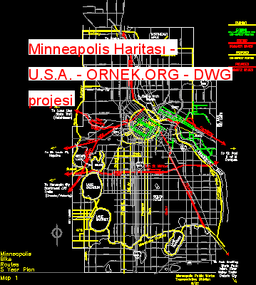Minneapolis Haritası - U.S.A. Autocad Çizimi