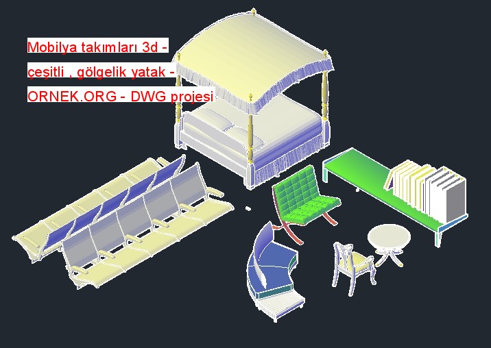 Mobilya takımları 3d - çeşitli , gölgelik yatak Autocad Çizimi