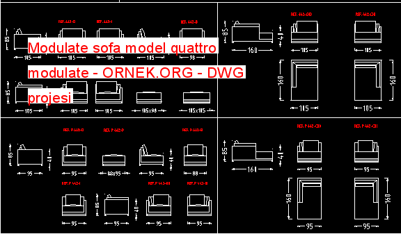 Modulate sofa model quattro modulate Autocad Çizimi