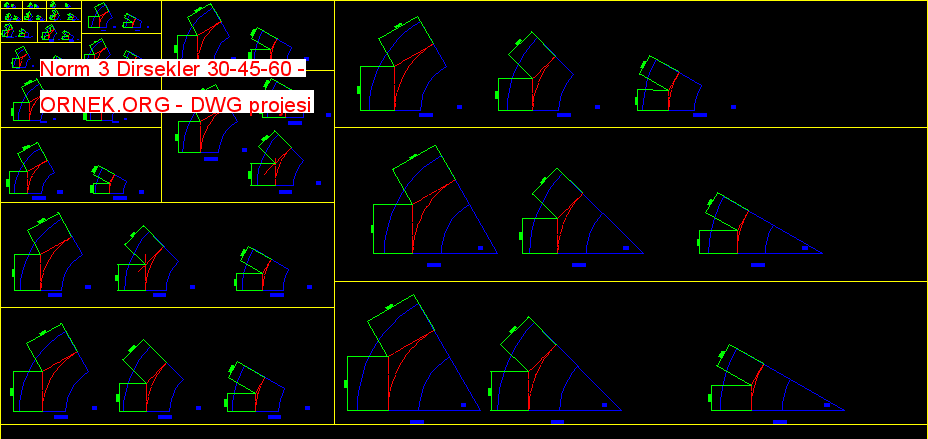 Norm 3 Dirsekler 30-45-60 Autocad Çizimi