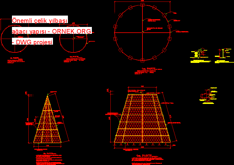Önemli çelik yılbaşı ağacı yapısı Autocad Çizimi