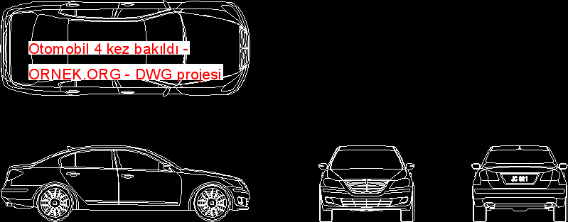 Otomobil 4 kez bakıldı Autocad Çizimi