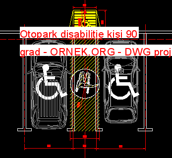 Otopark disabilitie kişi 90 grad Autocad Çizimi