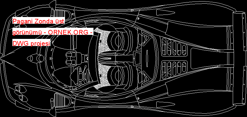 Pagani Zonda üst görünümü Autocad Çizimi