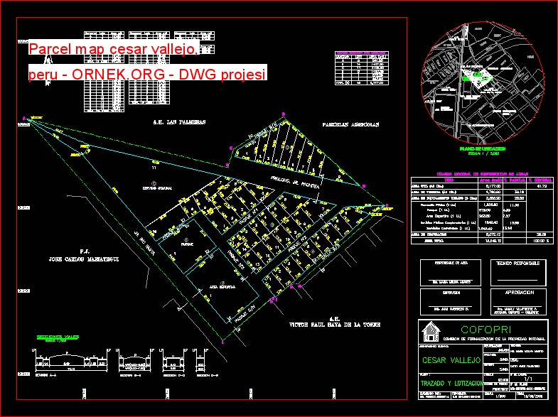 Parcel map cesar vallejo, peru Autocad Çizimi