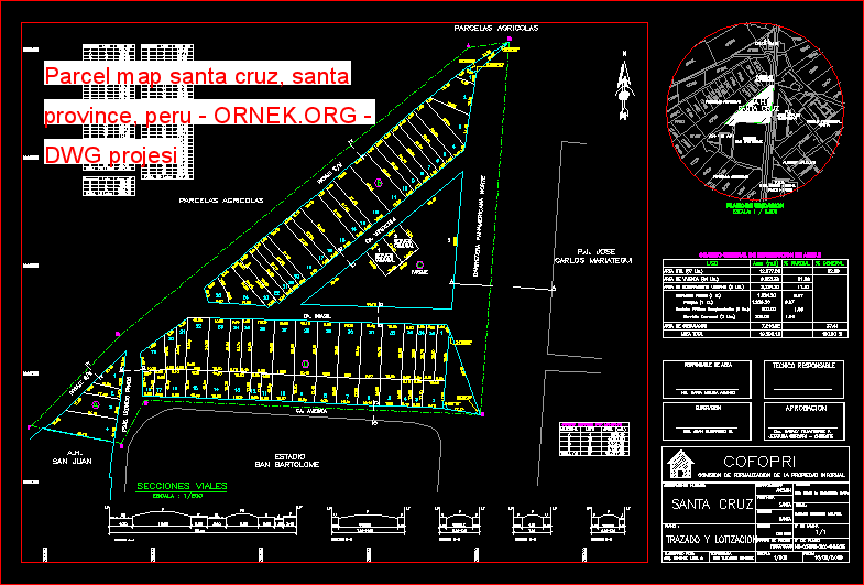Parcel map santa cruz, santa province, peru Autocad Çizimi