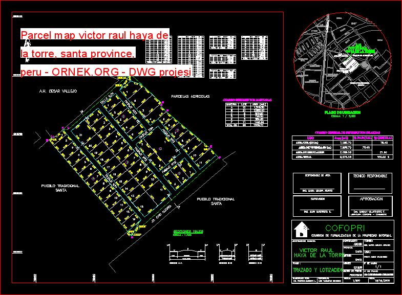 Parcel map victor raul haya de la torre, santa province, peru Autocad Çizimi