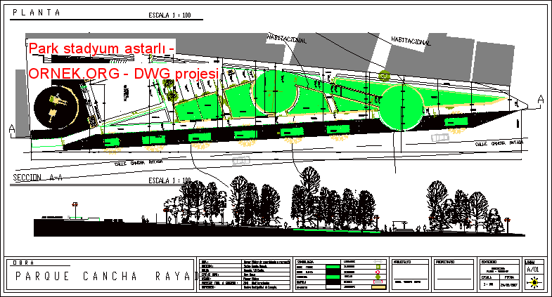 Park stadyum astarlı Autocad Çizimi