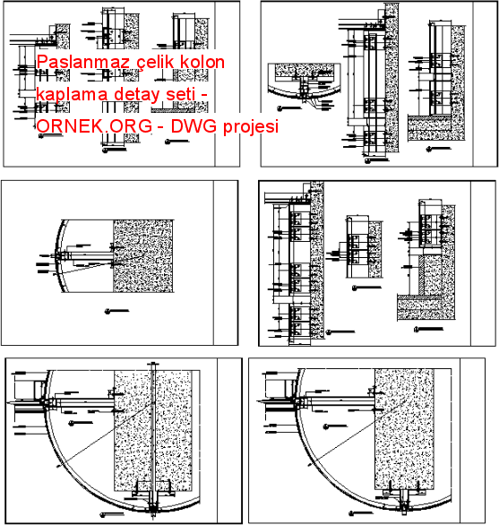 Paslanmaz çelik kolon kaplama detay seti Autocad Çizimi