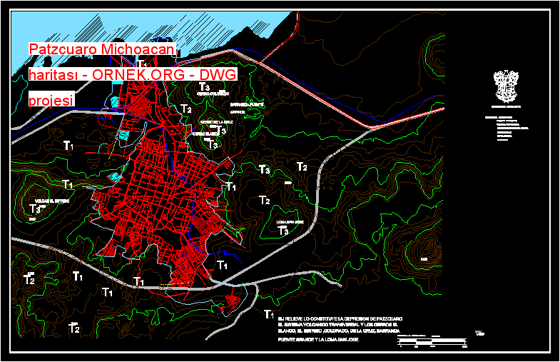Patzcuaro Michoacan haritası Autocad Çizimi