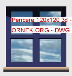 Pencere 120x120 3d Autocad Çizimi