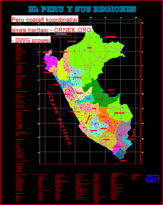 Peru coğrafi koordinatlar siyasi haritası