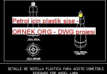 Petrol için plastik şişe Autocad Çizimi