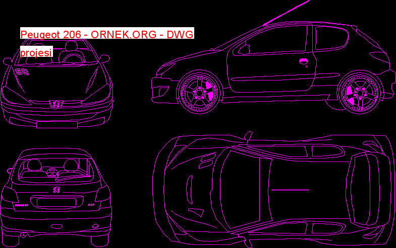 Peugeot 206 Autocad Çizimi