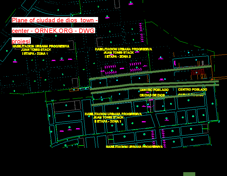 Plane of ciudad de dios  town - center Autocad Çizimi