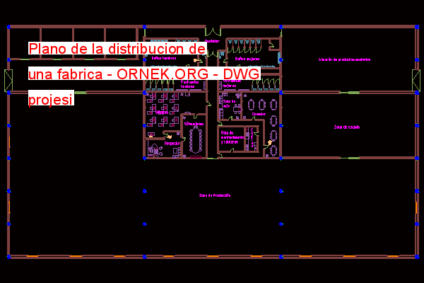 Plano de la distribucion de una fabrica Autocad Çizimi