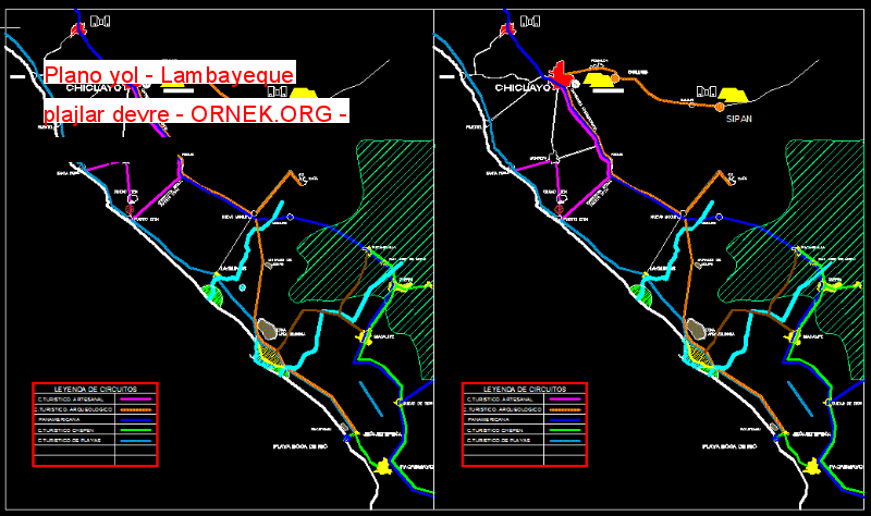 Plano yol - Lambayeque plajlar devre Autocad Çizimi