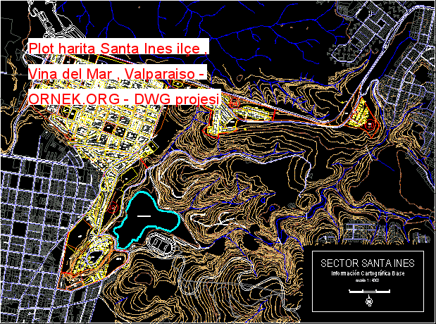 Plot harita Santa Ines ilçe , Vina del Mar , Valparaiso Autocad Çizimi