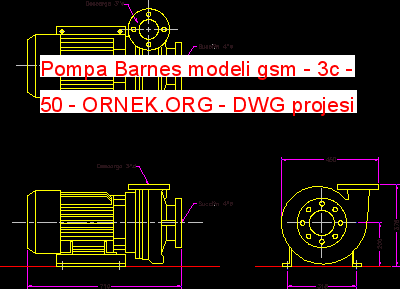 Pompa Barnes modeli gsm - 3c - 50 Autocad Çizimi