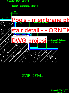 Pools - membrane placement - stair detail - Autocad Çizimi