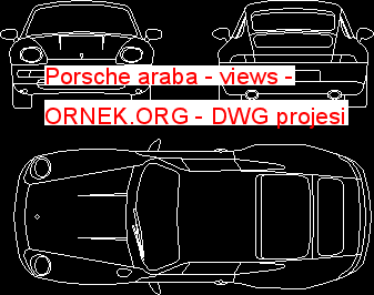 Porsche araba - views Autocad Çizimi