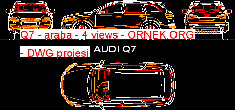Q7 - araba - 4 views Autocad Çizimi