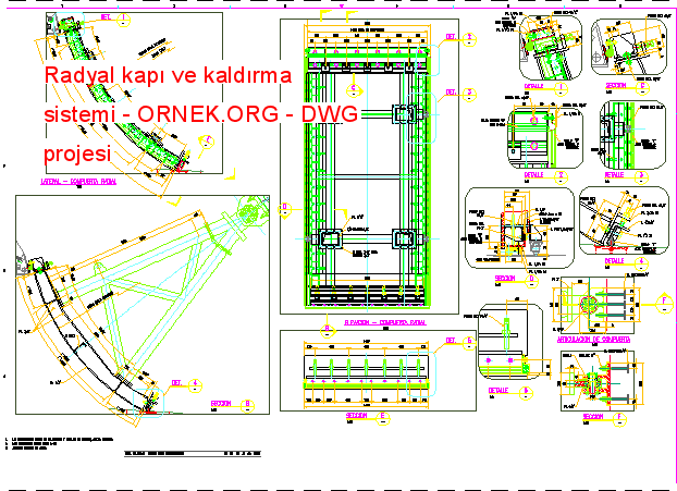 Radyal kapı ve kaldırma sistemi Autocad Çizimi