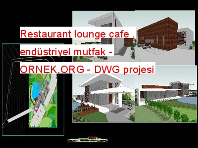 Restaurant lounge cafe , endüstriyel mutfak Autocad Çizimi