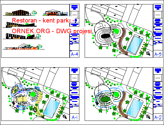 Restoran - kent parkı Autocad Çizimi