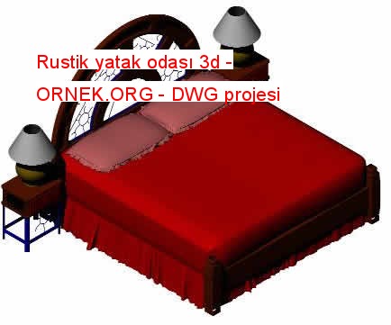 Rustik yatak odası 3d Autocad Çizimi