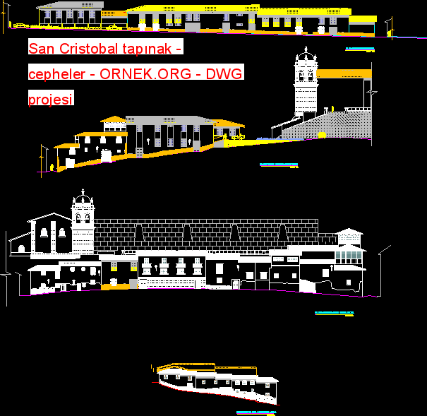 San Cristobal tapınak - cepheler Autocad Çizimi