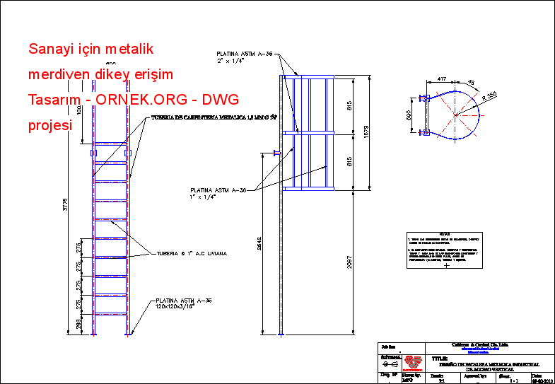 Sanayi için metalik merdiven dikey erişim Tasarım Autocad Çizimi