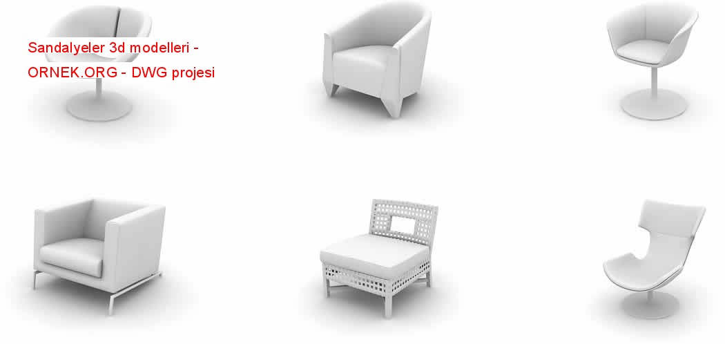 Sandalyeler 3d modelleri Autocad Çizimi
