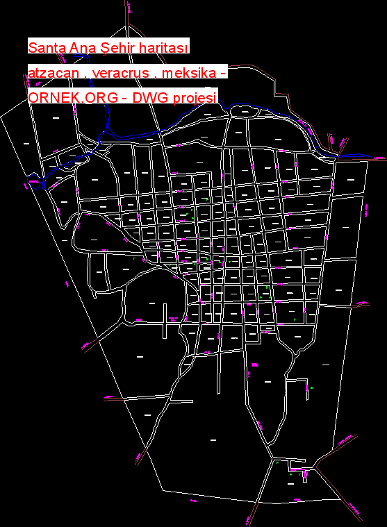 Santa Ana Şehir haritası atzacan , veracrus , meksika Autocad Çizimi