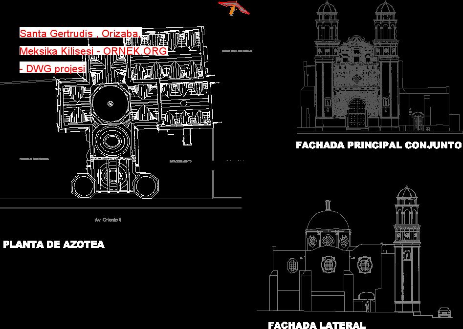 Santa Gertrudis , Orizaba, Meksika Kilisesi Autocad Çizimi