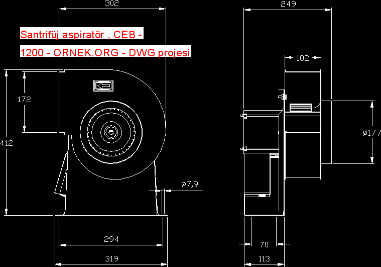 Santrifüj aspiratör , CEB - 1200 Autocad Çizimi