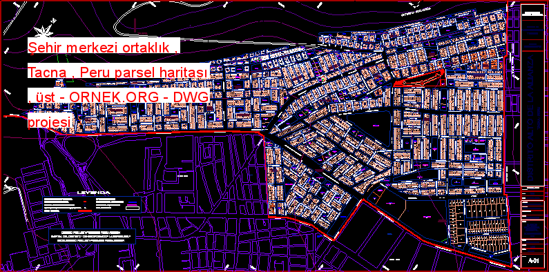 Şehir merkezi ortaklık , Tacna , Peru parsel haritası , üst Autocad Çizimi