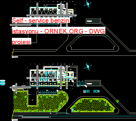Self - service benzin istasyonu Autocad Çizimi