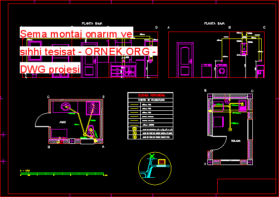 Şema montaj onarım ve sıhhi tesisat Autocad Çizimi