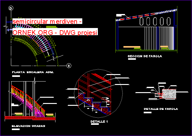 semicircular merdiven Autocad Çizimi