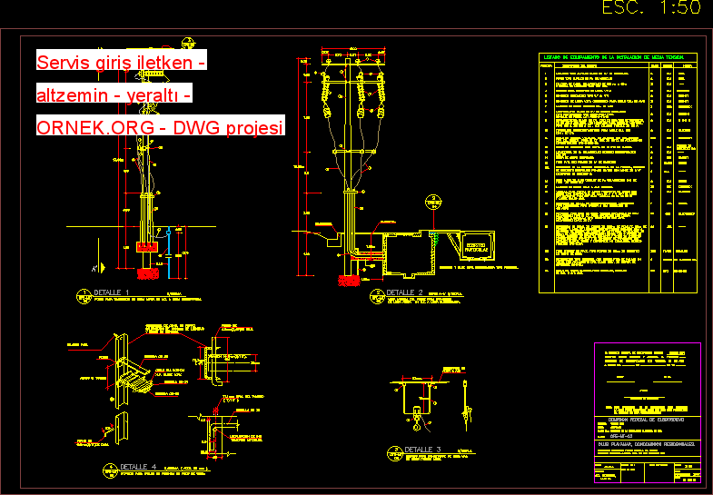 Servis giriş iletken - altzemin - yeraltı Autocad Çizimi