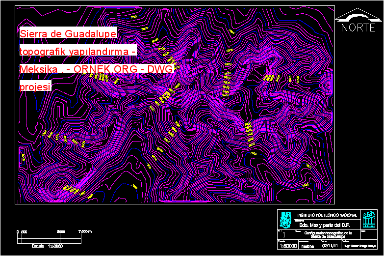 Sierra de Guadalupe topografik yapılandırma - Meksika . Autocad Çizimi