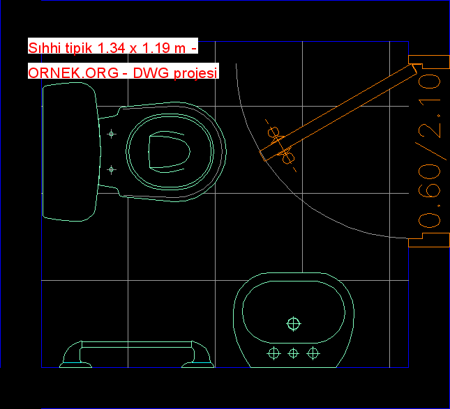 Sıhhi tipik 1.34 x 1.19 m Autocad Çizimi