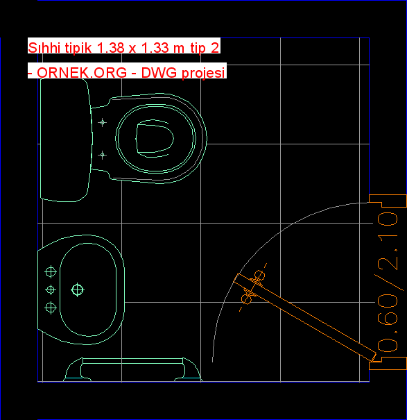 Sıhhi tipik 1.38 x 1.33 m tip 2 Autocad Çizimi