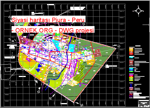 Siyasi haritası Piura - Peru Autocad Çizimi
