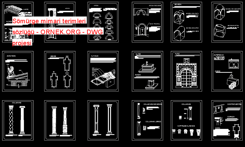 Sömürge mimari terimleri sözlüğü Autocad Çizimi