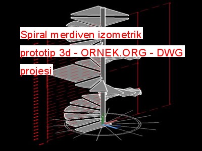 Spiral merdiven izometrik prototip 3d Autocad Çizimi