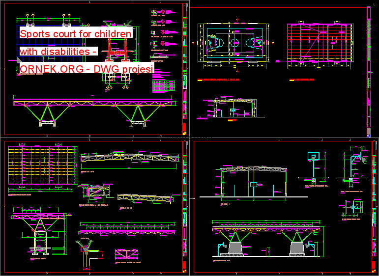 Sports court for children with disabilities Autocad Çizimi