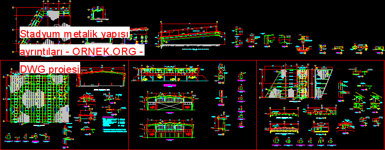 Stadyum metalik yapısı ayrıntıları Autocad Çizimi