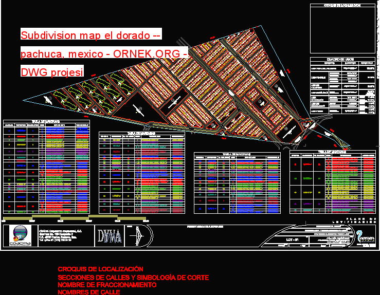 Subdivision map el dorado -- pachuca, mexico Autocad Çizimi